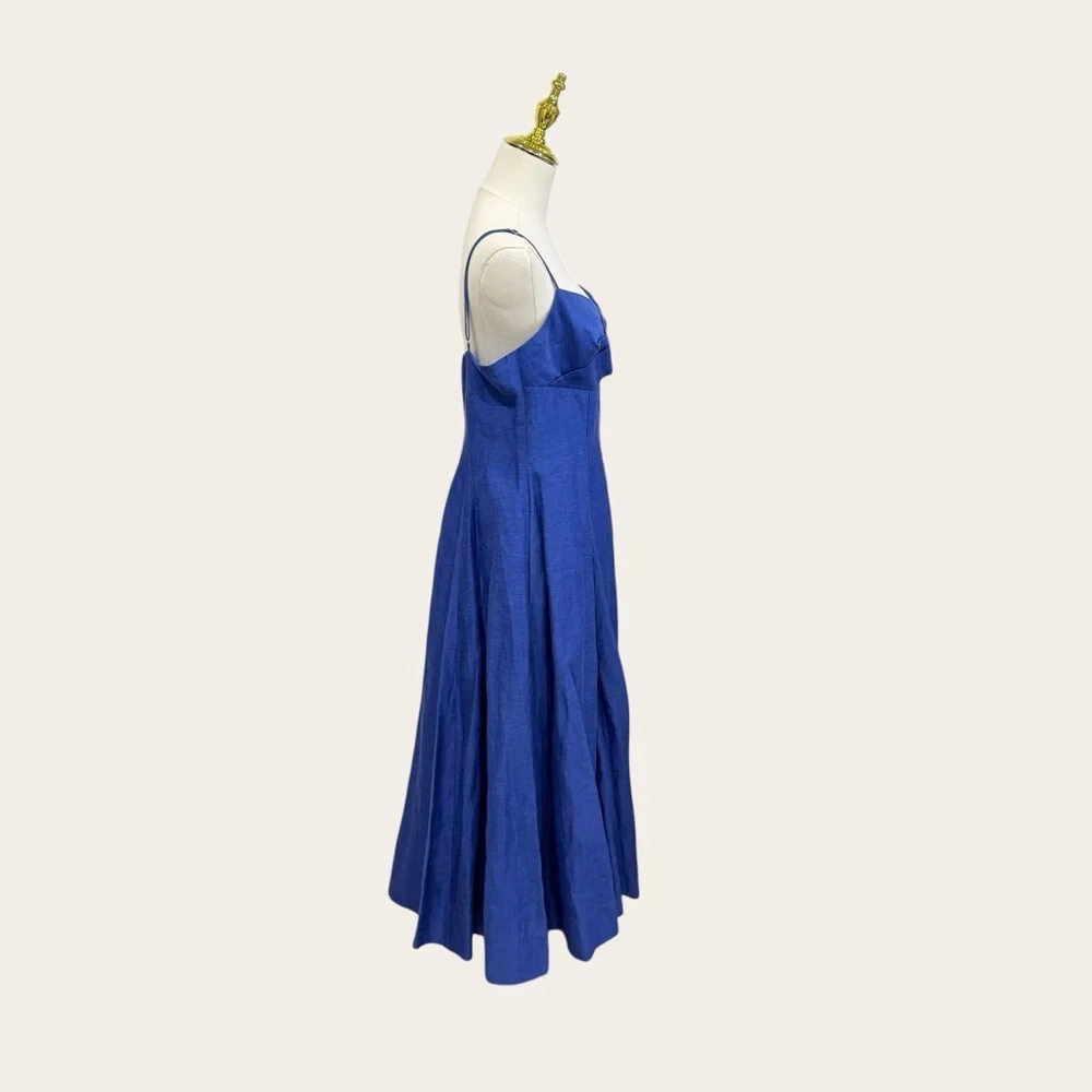 Muse by Marchesa SZ 12 Hydrangea A-Line Sleeveless Linen Blend Dress Agean Blue - Picture 6 of 16
